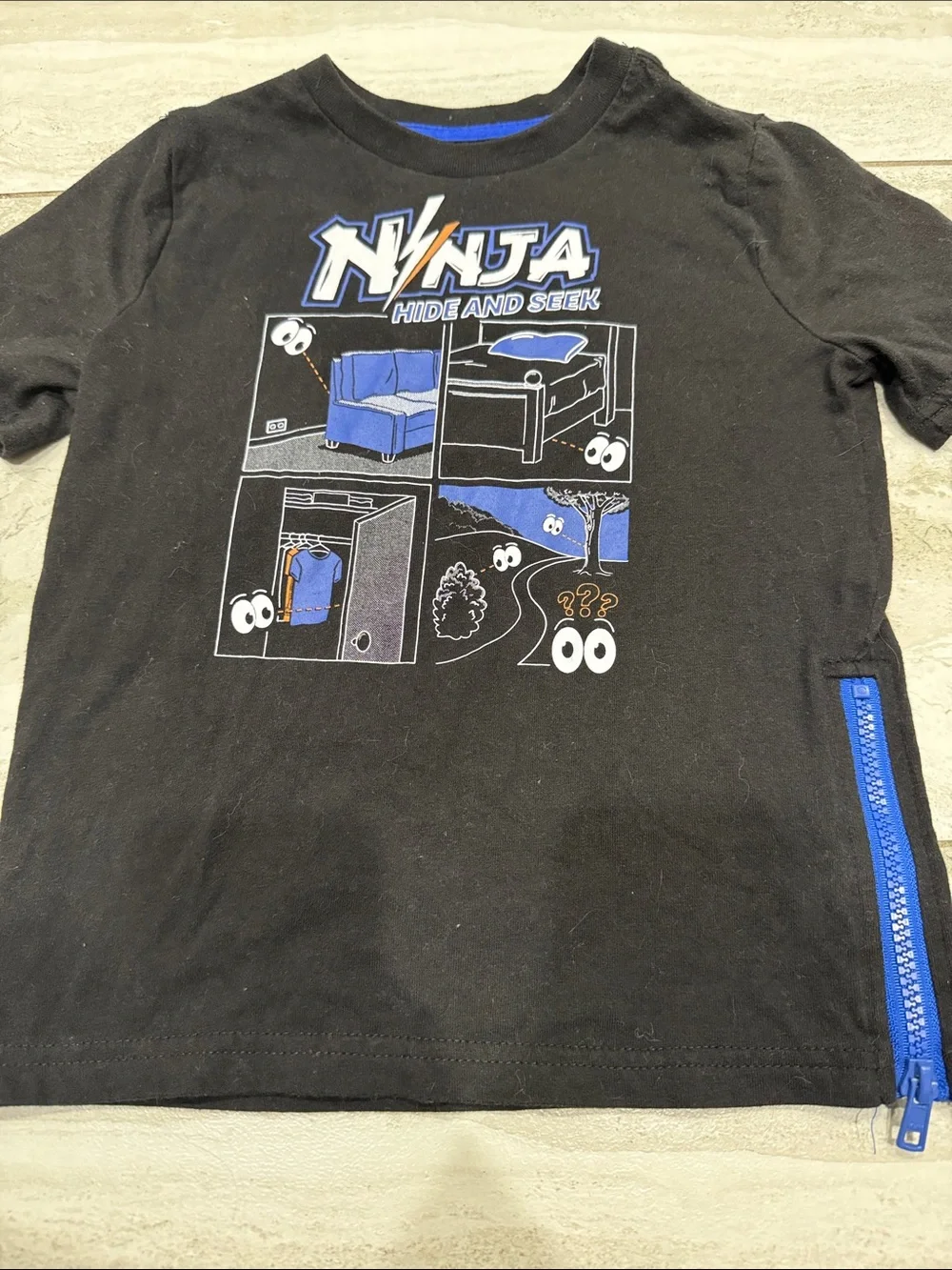 Ninja Graphic Short-Sleeve Tee for Kids - Black with Blue Accents